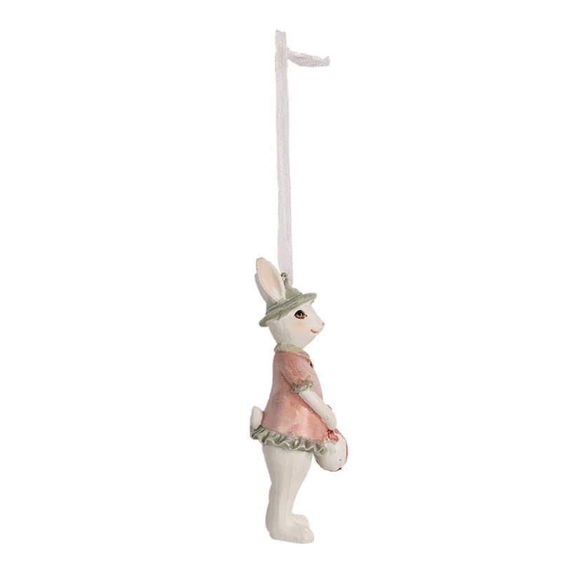 Clayre & Eef Pendant Rabbit 10 cm White Pink Polyresin
