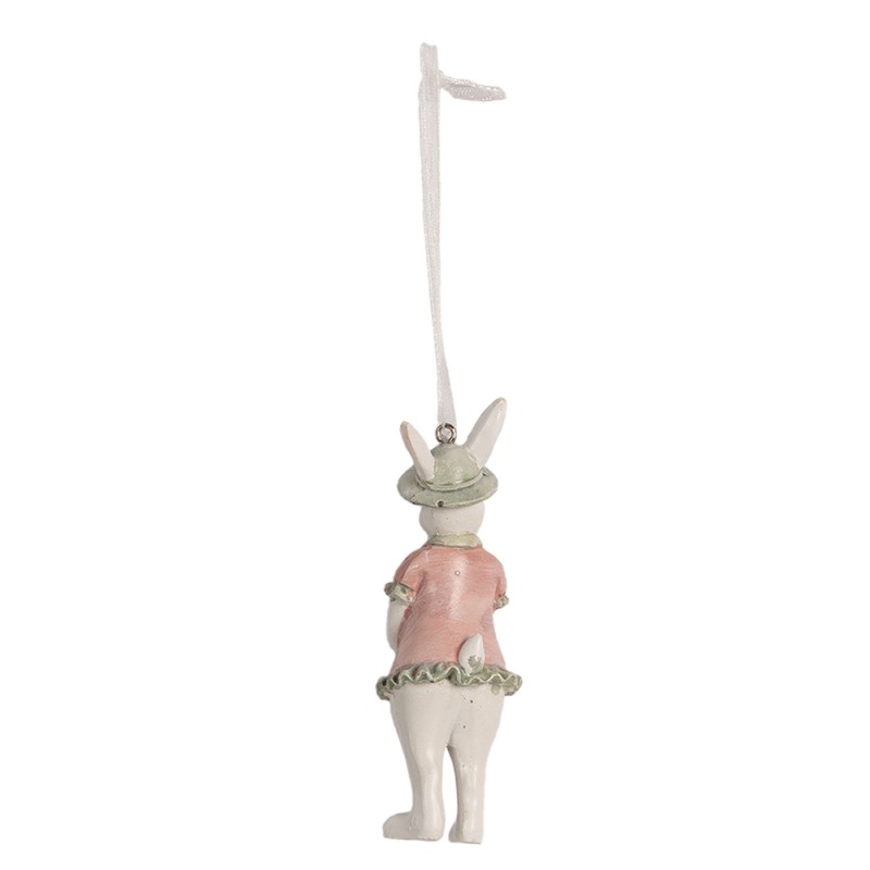 Clayre & Eef Pendant Rabbit 10 cm White Pink Polyresin