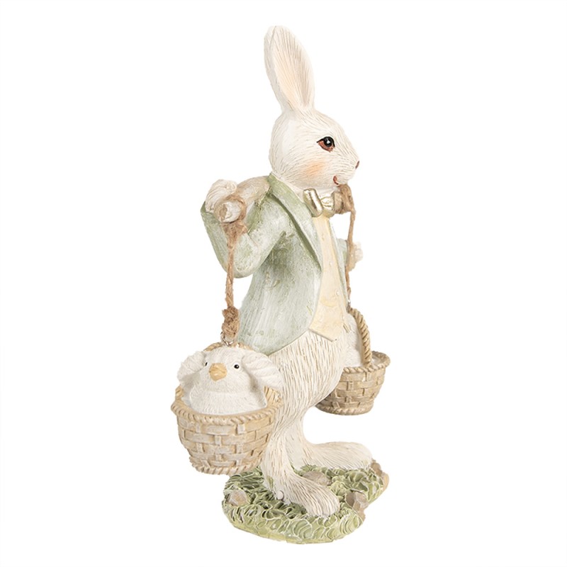 Clayre & Eef Figurine Lapin 17 cm Blanc Vert Polyrésine