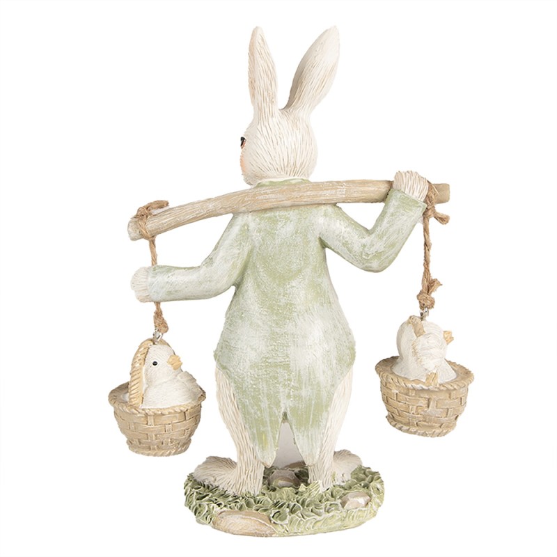 Clayre & Eef Figurine Lapin 17 cm Blanc Vert Polyrésine
