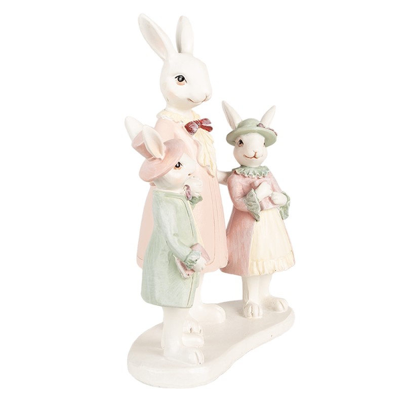 Clayre & Eef Figurine Lapin 21 cm Blanc Rose Polyrésine