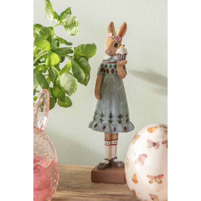 Clayre & Eef Statuetta Coniglio 28 cm Marrone Verde  Poliresina
