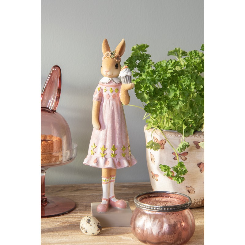 Clayre & Eef Statuetta Coniglio 28 cm Marrone Rosa  Poliresina