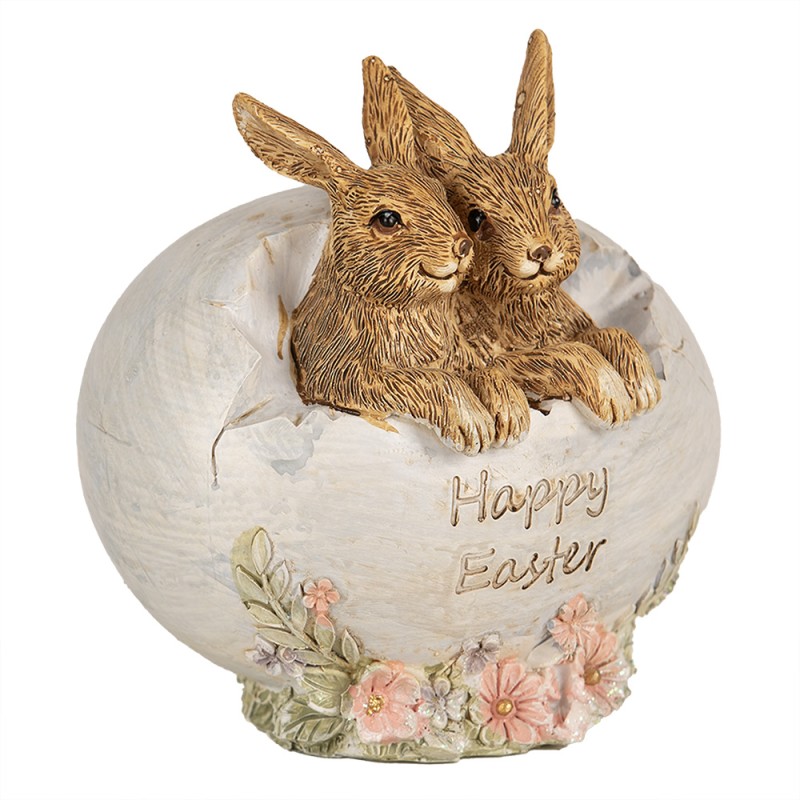 Clayre & Eef Statuetta Coniglio 11 cm Marrone Poliresina Happy Easter