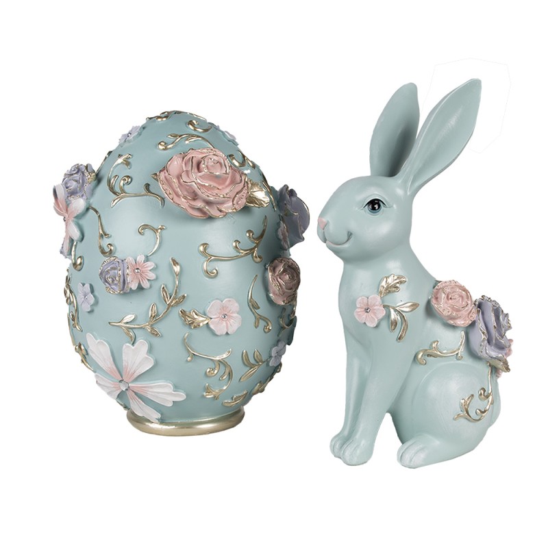 Clayre & Eef Beeld Konijn 28 cm Blauw Polyresin