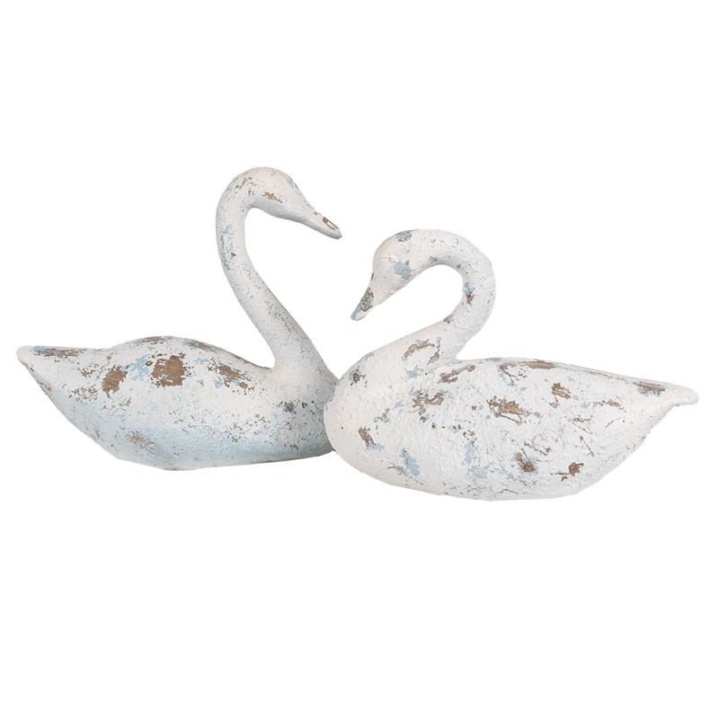 Clayre & Eef Figurine décorative Cygne 33x16x28 cm Blanc Marron Polyrésine