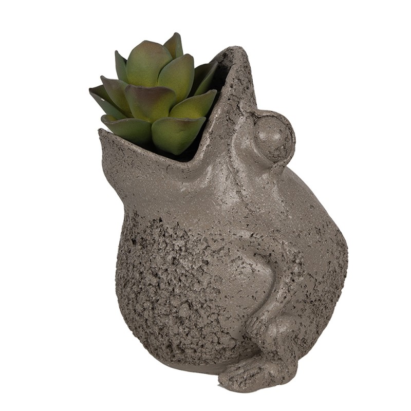 Clayre & Eef Blumentopf Frosch 19x18x23 cm Grau Polyresin