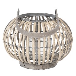 Clayre & Eef Lanterna Ø 28x20 cm Grigio Legno Vetro Rotondo