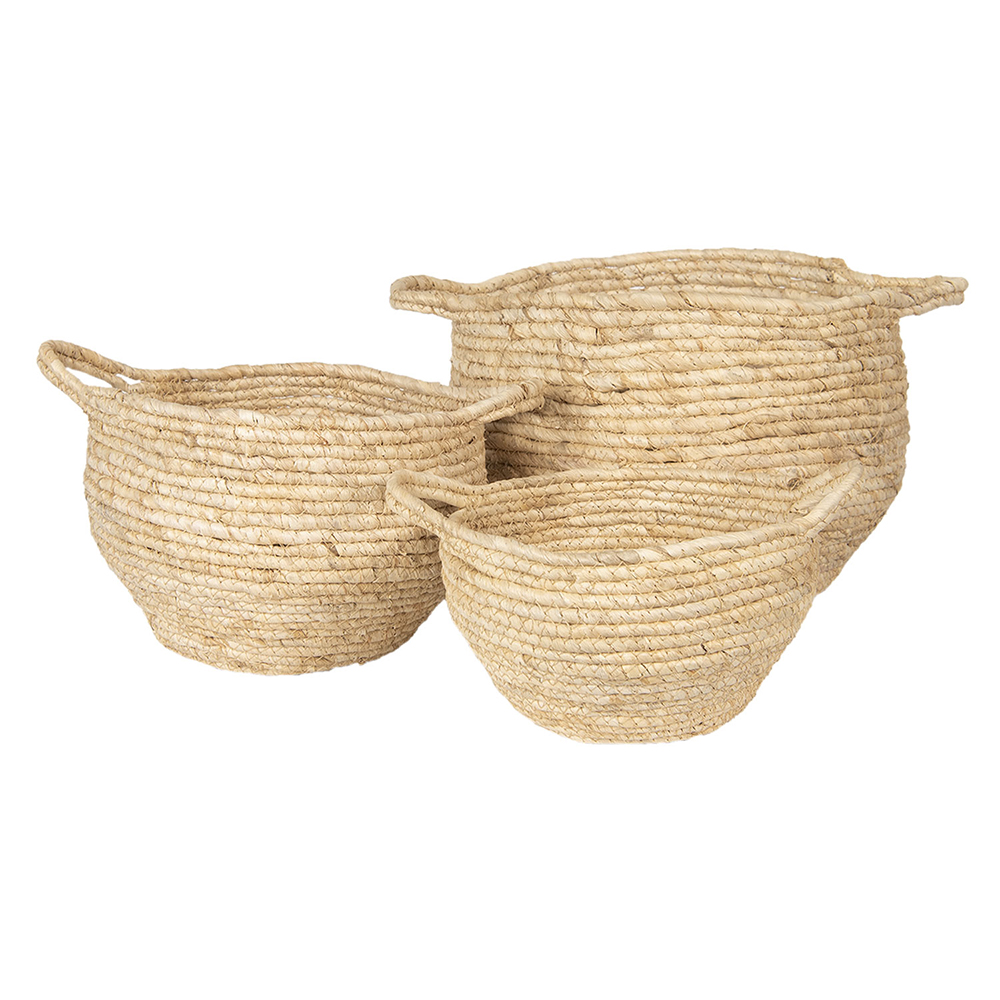 Clayre&Eef Opbergmand Set van 3Ø 30 Ø 25 Ø 20 cm Beige Zeegras afbeelding