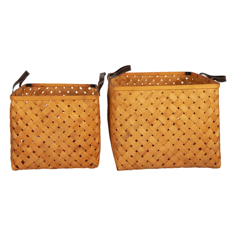 Clayre & Eef Opbergmand Set van 2  30x30x26 cm Bruin Rotan Vierkant