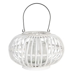 Clayre & Eef Windlicht Ø 34x21 cm Weiß Holz Glas Rund