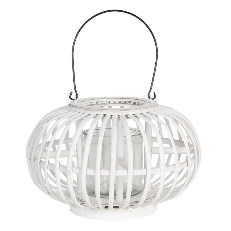 Clayre & Eef Lanterna Ø 34x21 cm Bianco Legno Vetro Rotondo