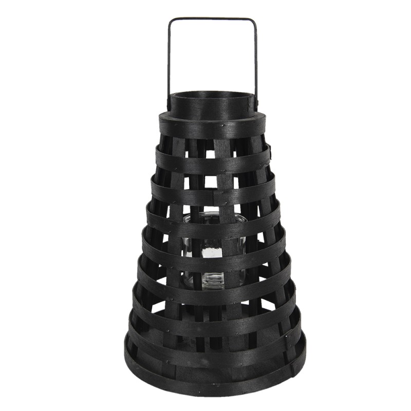 Clayre & Eef Lanterna Ø 28x40 cm Nero Legno Vetro Rotondo