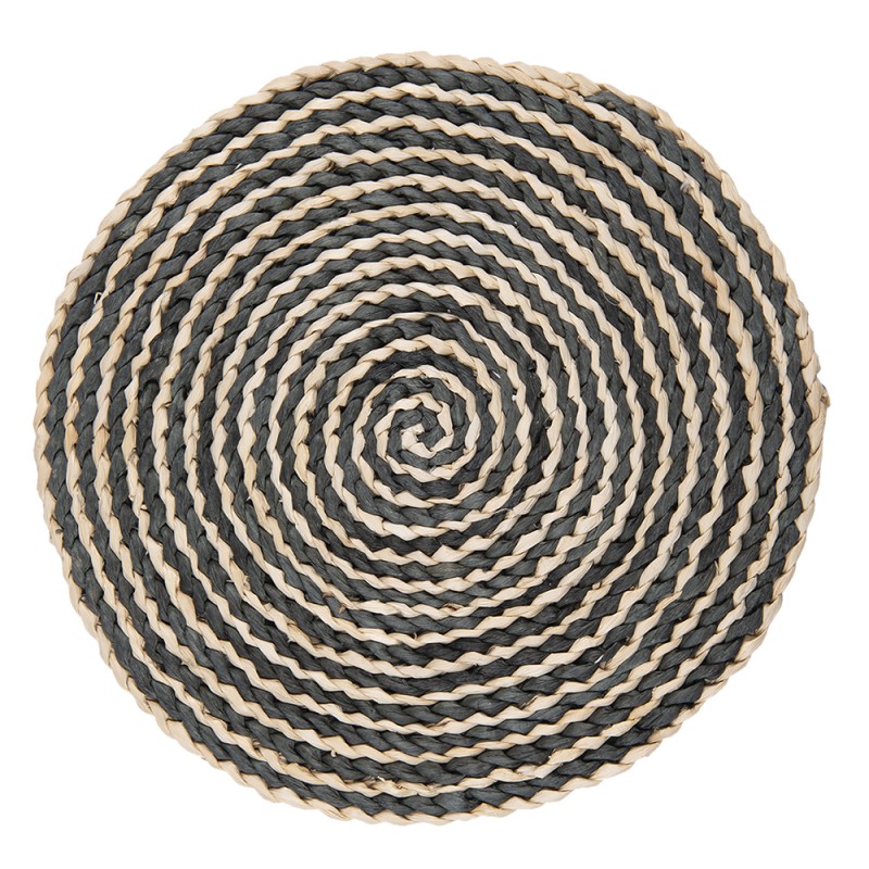 Clayre & Eef Placemat Ø 35x1 cm Beige Black Straw Round