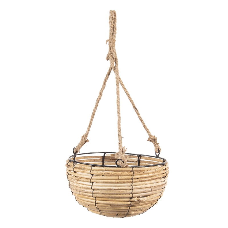 Clayre & Eef Pflanzenaufhänger 3er Set Braun Rattan Rund
