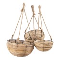 Clayre & Eef Pflanzenaufhänger 3er Set Braun Rattan Rund