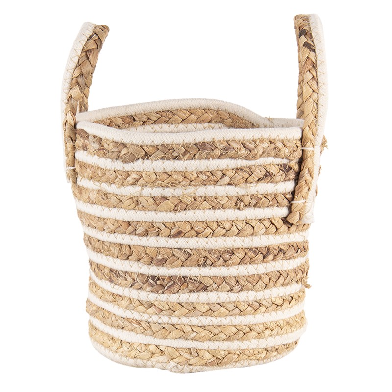 Clayre & Eef Aufbewahrungskorb 3er Set Ø21x20 cm Beige Braun Seegras Rund