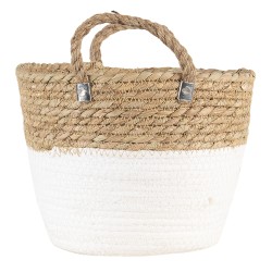 Clayre & Eef Panier de rangement set de 3 Ø 24 Ø 22 Ø 17 cm Marron Blanc Zostère Rond