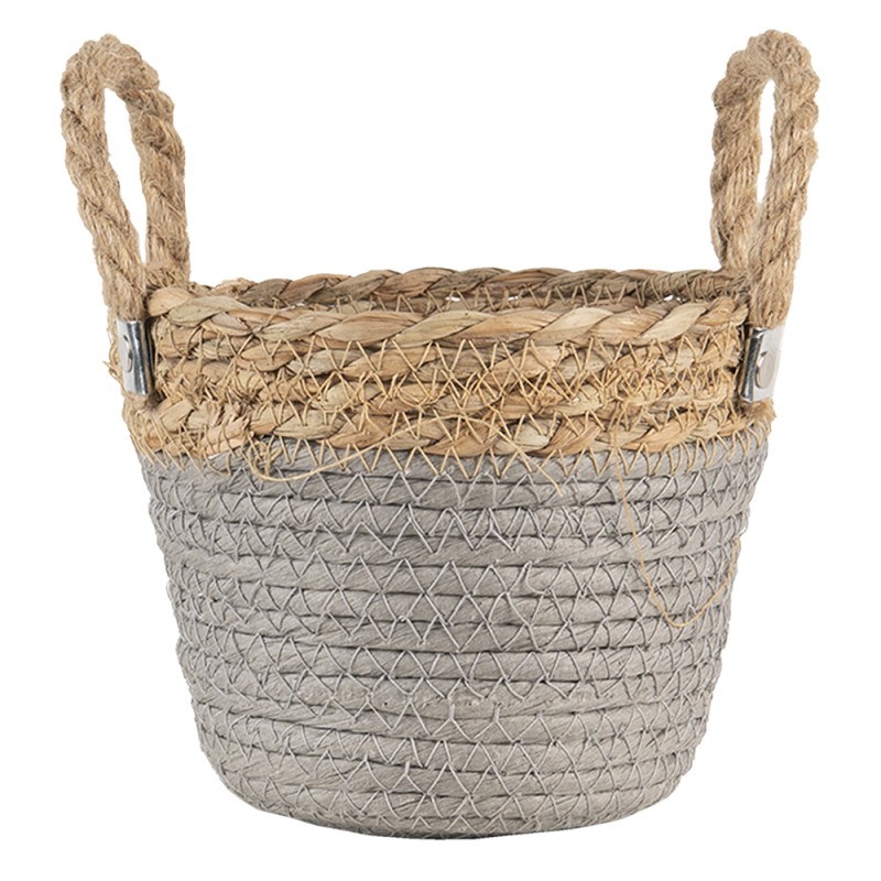 Clayre & Eef Panier de rangement set de 3 Ø 24 Ø 22 Ø 17 cm Marron Blanc Zostère Rond