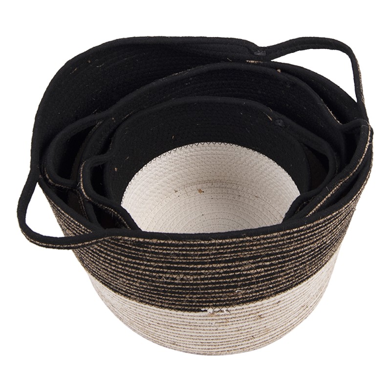 Clayre & Eef Aufbewahrungskorb 3er Set  Ø 52 Ø 46 Ø 37 cm Schwarz Seil Rund