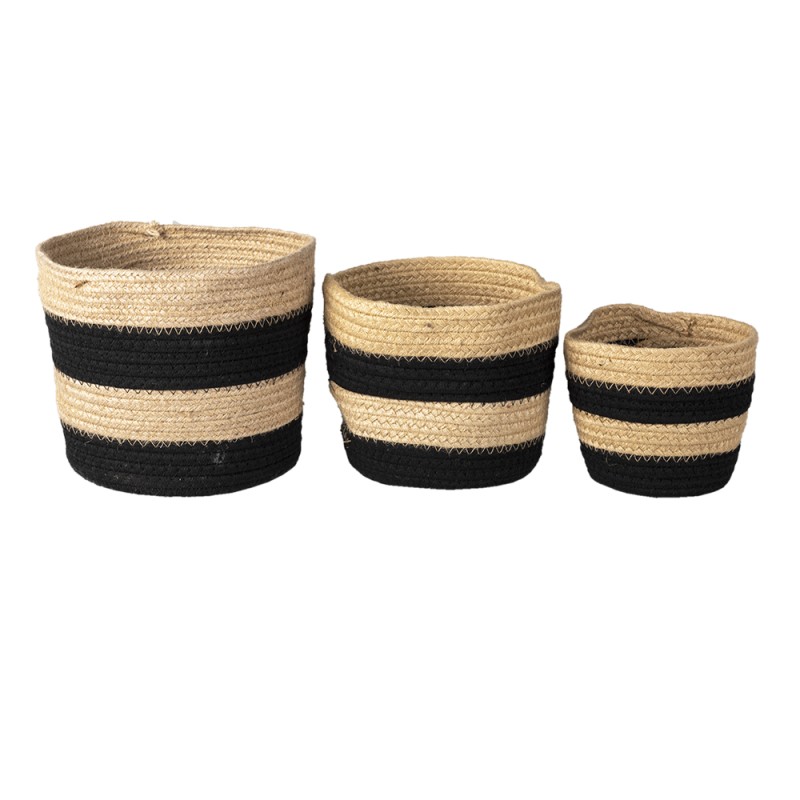 Clayre & Eef Cesto per riporre set di 3 Ø 22 Ø 19 Ø 16 cm Nero Corda Rotondo