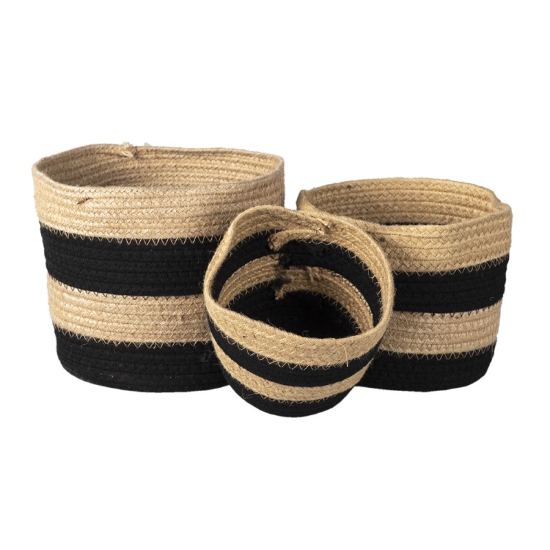 Clayre & Eef Cesto per riporre set di 3 Ø 22 Ø 19 Ø 16 cm Nero Corda Rotondo
