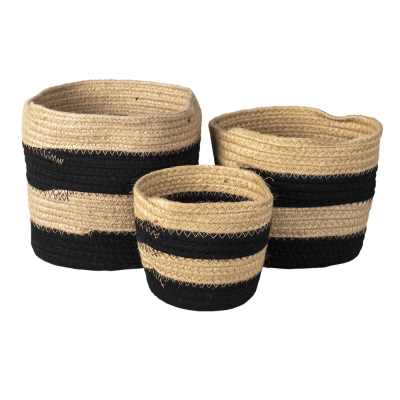 Clayre & Eef Cesto per riporre set di 3 Ø 22 Ø 19 Ø 16 cm Nero Corda Rotondo