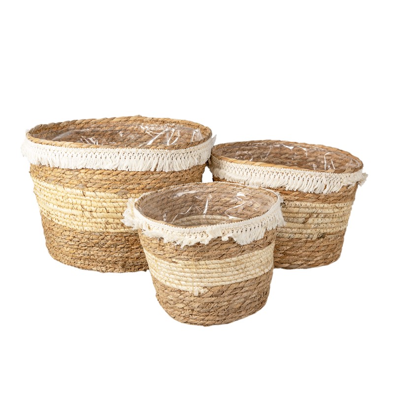 Clayre & Eef Storage Basket Set of 3 Ø 32 Ø 28 Ø 24 cm Brown Straw Round