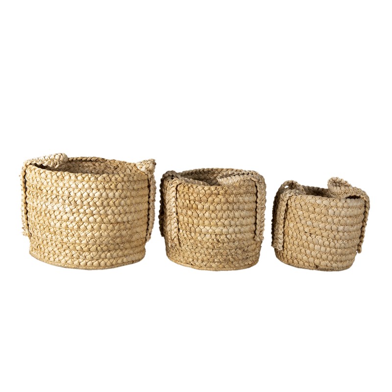 Clayre & Eef Storage Basket Set of 3 Ø 34 Ø 23 Ø 20 cm Brown Straw Round