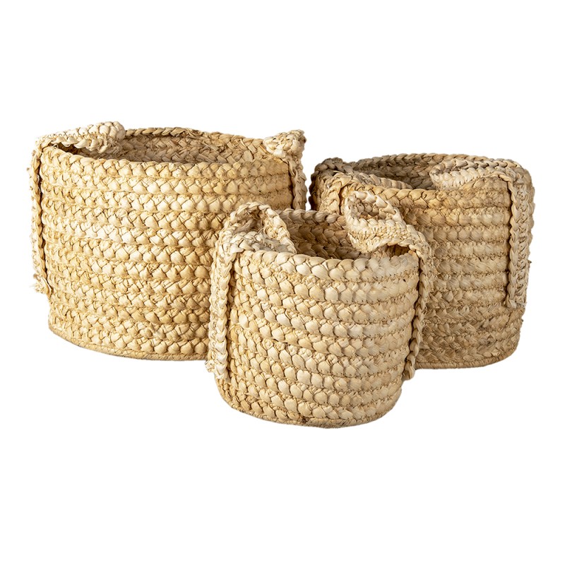 Clayre & Eef Storage Basket Set of 3 Ø 34 Ø 23 Ø 20 cm Brown Straw Round