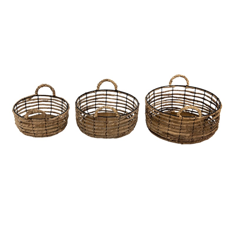 Clayre & Eef Cesto per riporre set di 3 Ø 39 Ø 34 Ø 29 cm Marrone Rattan Ferro