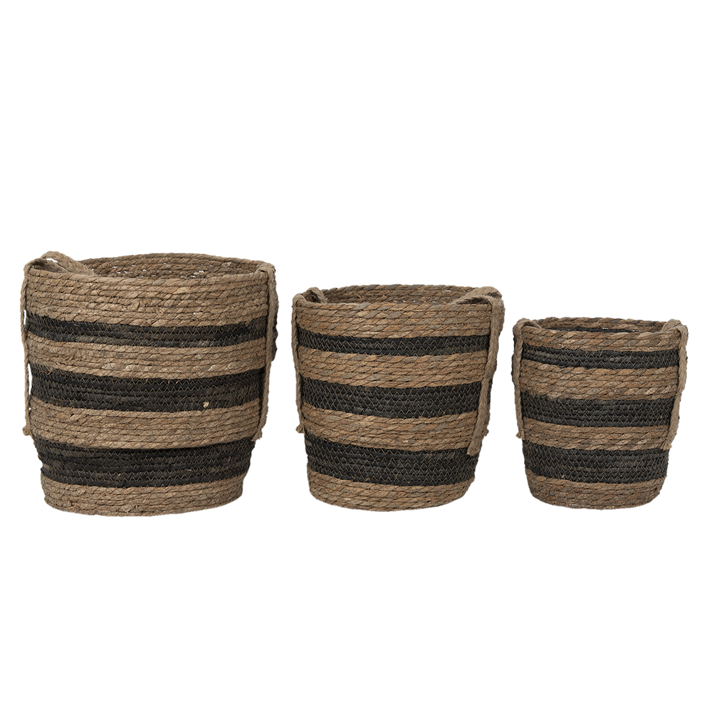 Clayre&Eef Opbergmand Set van 3Ø 33x33 cm Bruin Zeegras afbeelding