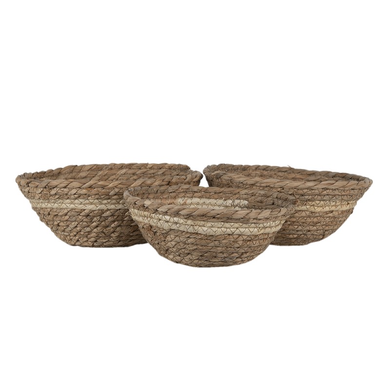 Clayre & Eef Storage Basket Set of 3 Ø 25x10 cm Brown Seagrass Round