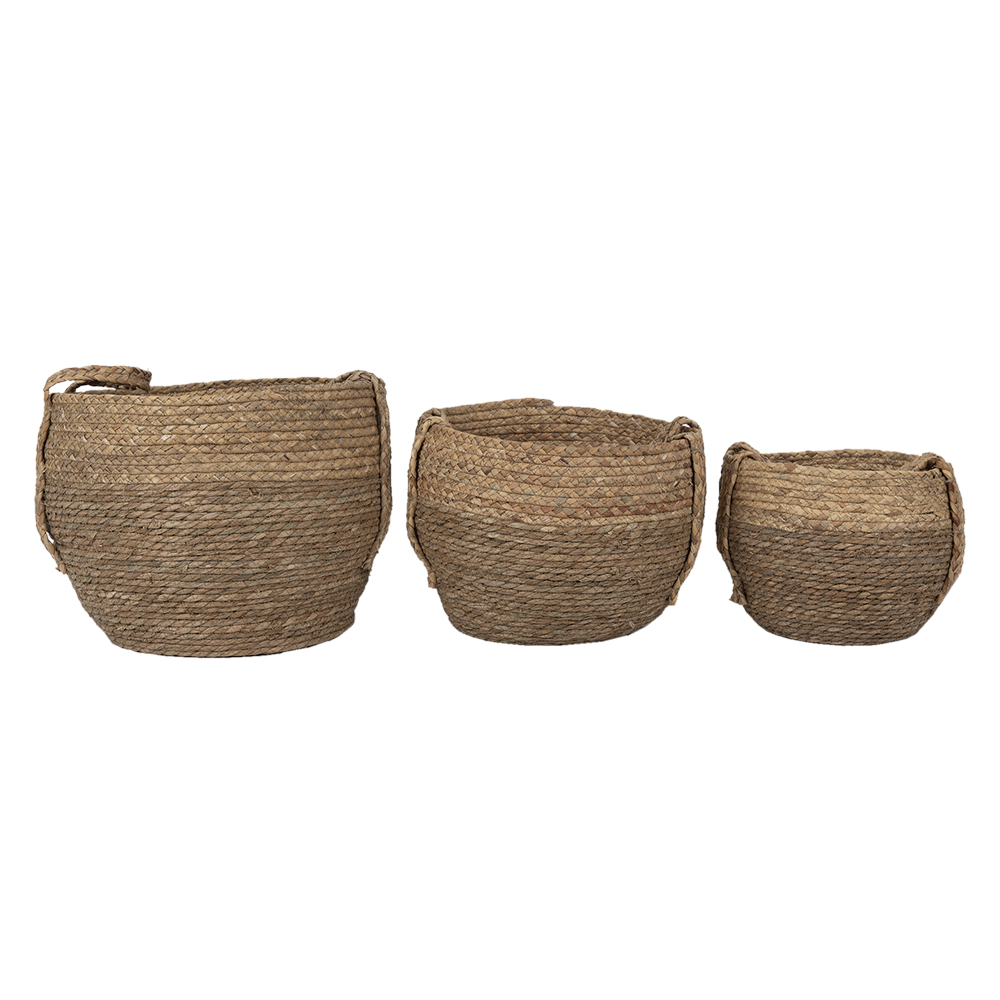 Clayre&Eef Opbergmand Set van 3Ø 38x31 cm Bruin Zeegras afbeelding