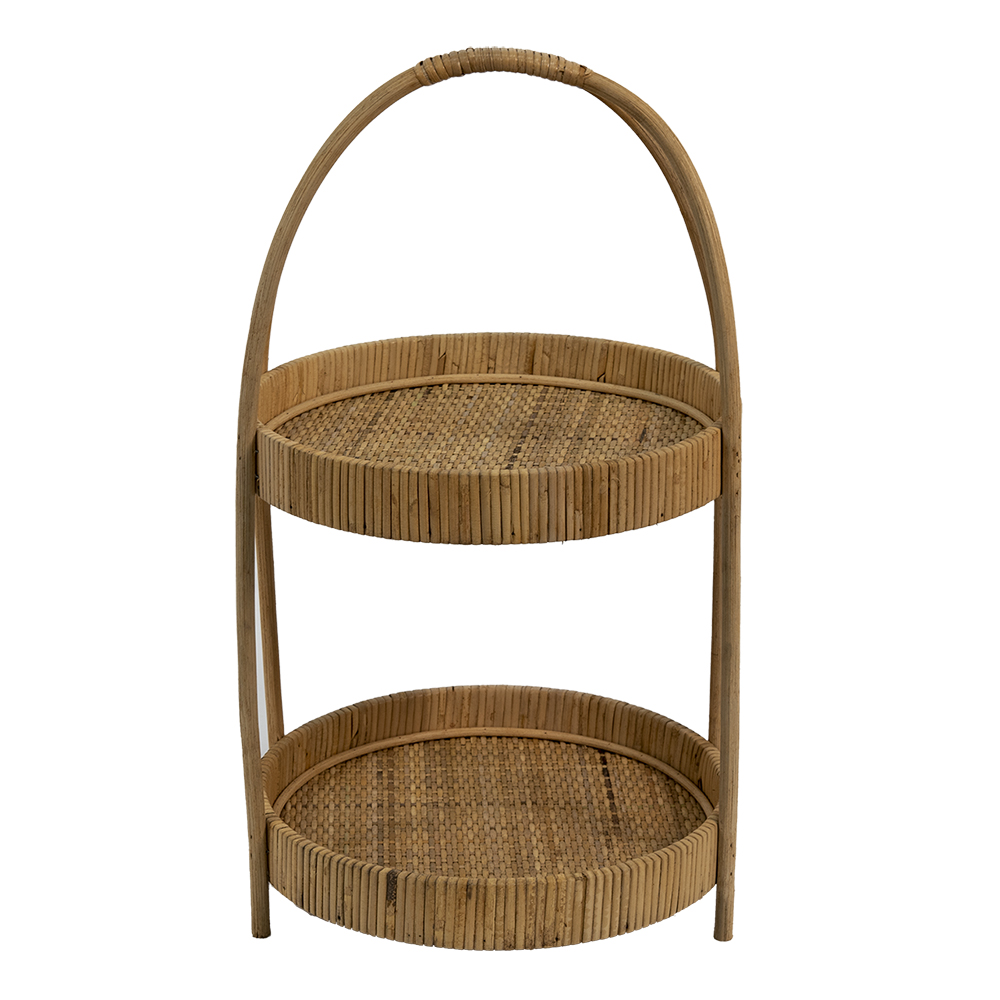 Clayre&Eef Etagère 2 laags Ø 30x54 cm Bruin Rotan afbeelding