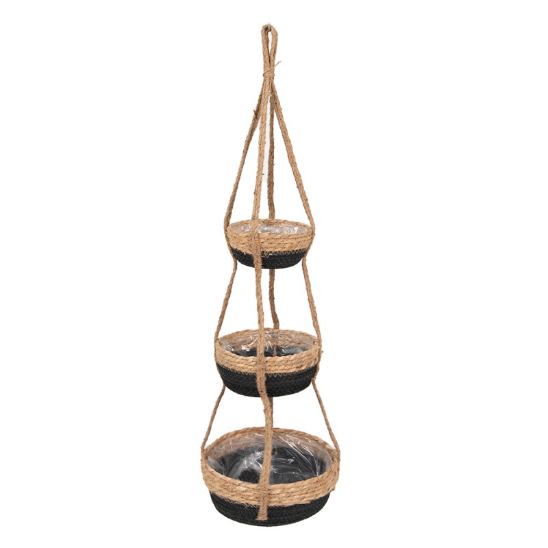 Clayre & Eef Pflanzenaufhänger Ø 24x83 cm Braun Schwarz Seegras Rund