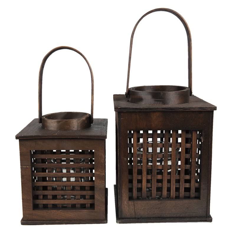 Clayre & Eef Windlicht  17x17x20 cm Bruin Bamboe Vierkant