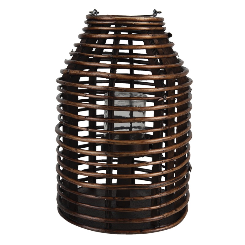 Clayre & Eef Wind Light Ø 25x35 cm Brown Wood Glass Round