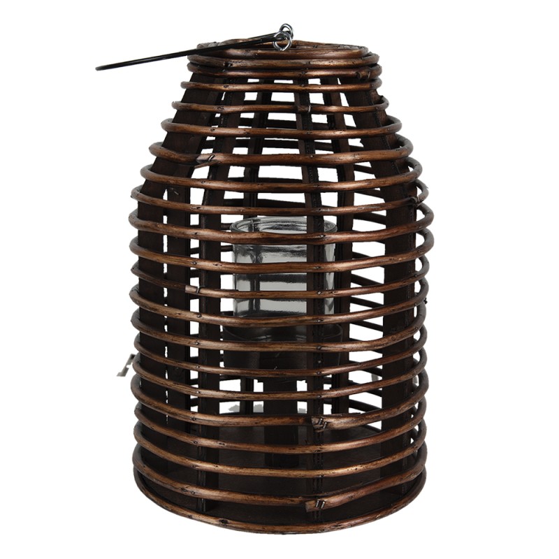Clayre & Eef Wind Light Ø 22x32 cm Brown Wood Glass Round
