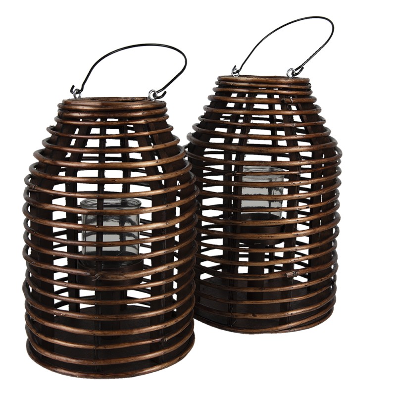 Clayre & Eef Wind Light Ø 22x32 cm Brown Wood Glass Round