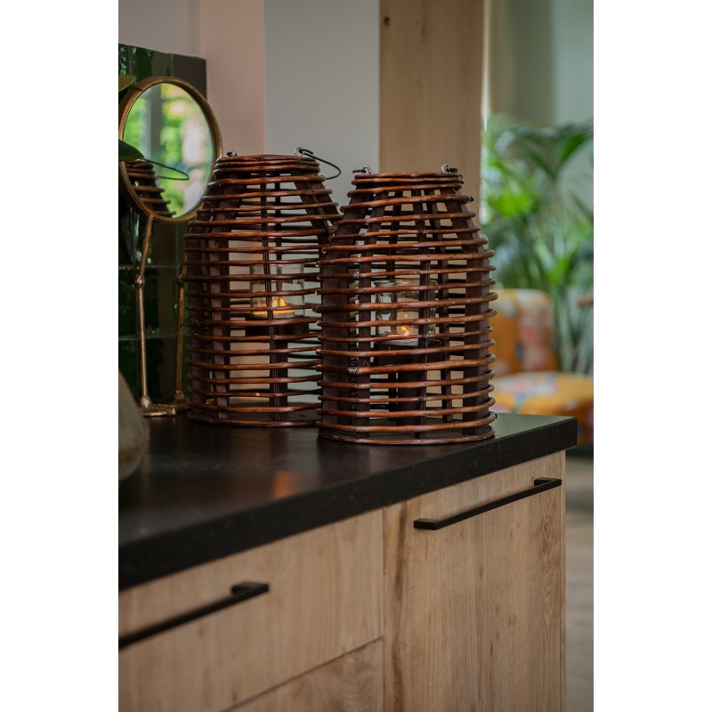 Clayre & Eef Wind Light Ø 22x32 cm Brown Wood Glass Round