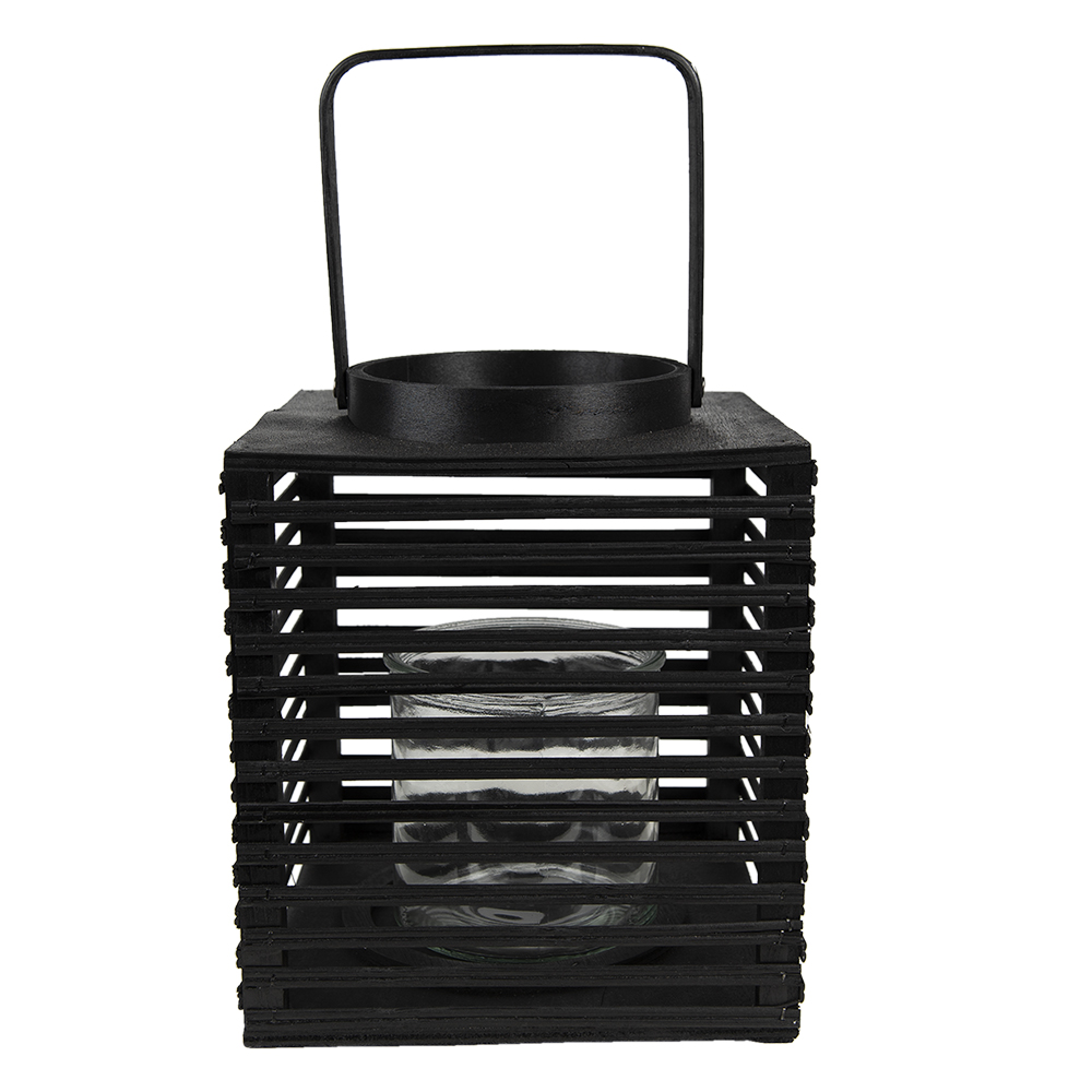 Clayre&Eef Windlicht 21x21x25 cm Zwart Bamboe afbeelding