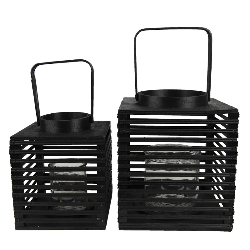 Clayre & Eef Lanterna 21x21x25 cm Nero Bambù Quadrato