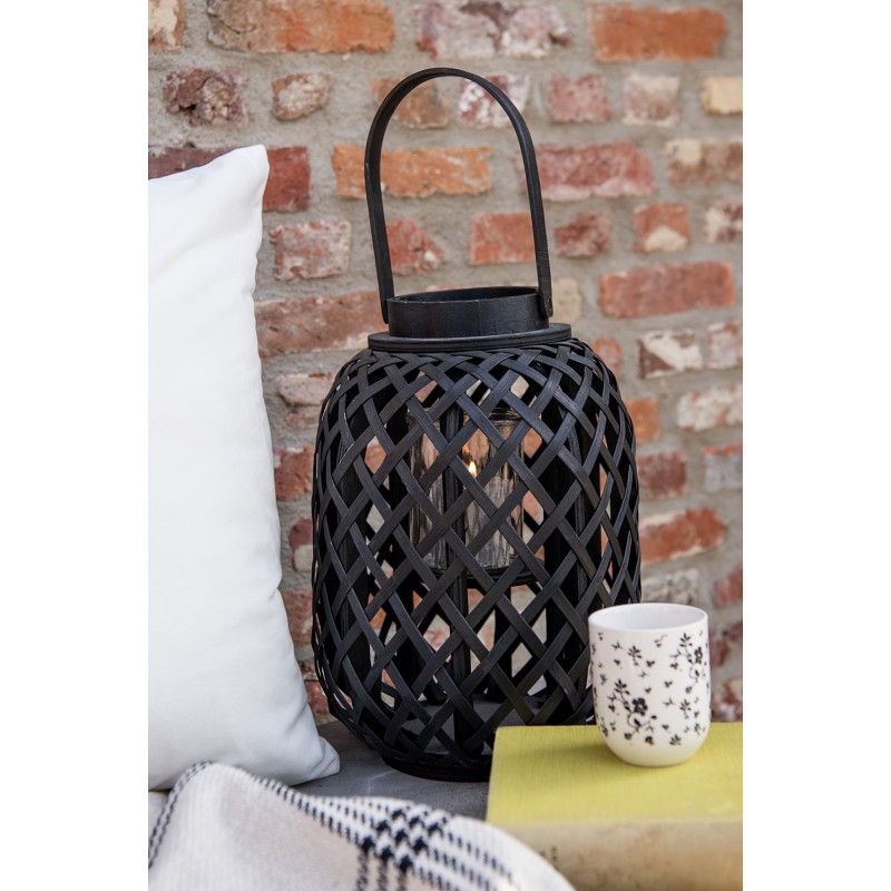 Clayre & Eef Wind Light Ø 22x29 cm Black Bamboo Round