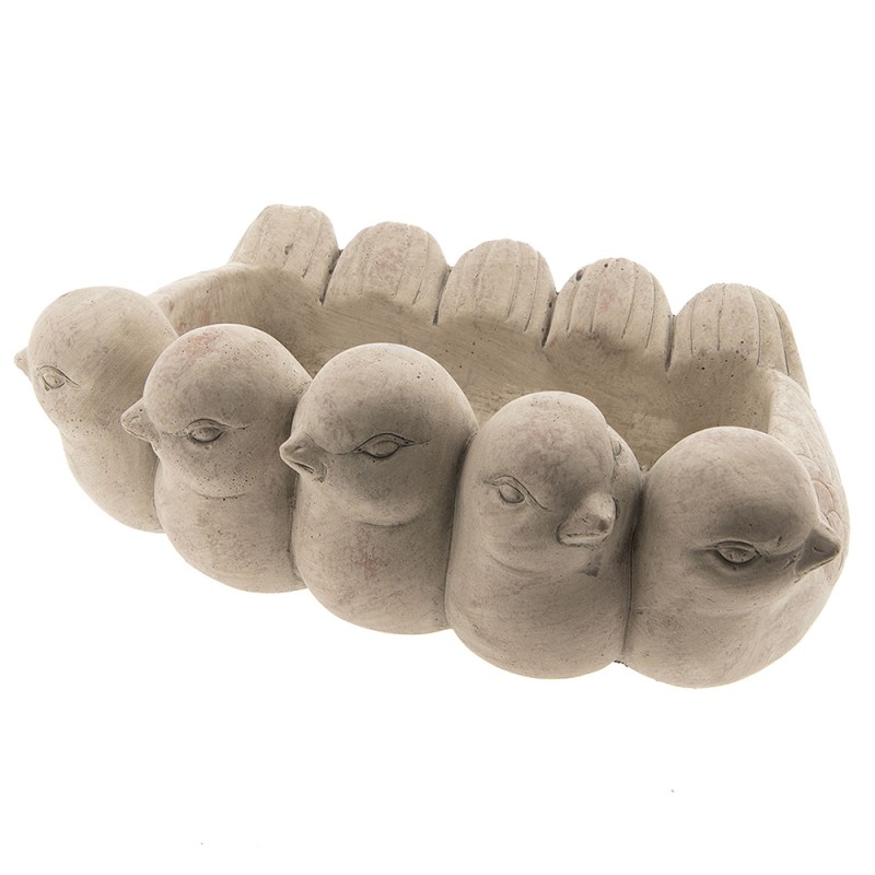 Clayre & Eef Pot de fleurs 31x19x11 cm Gris Poterie Rectangle Oiseaux