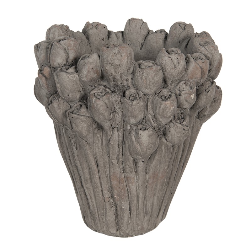 Clayre & Eef Bloempot  Ø 23x25 cm Grijs Steen Rond Bloemen