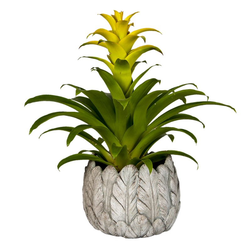 Clayre & Eef Fioriera Ø 19x16 cm Grigio Pietra Rotondo Piume