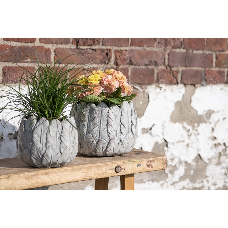 Clayre & Eef Fioriera Ø 15x13 cm Grigio Pietra Rotondo Piume
