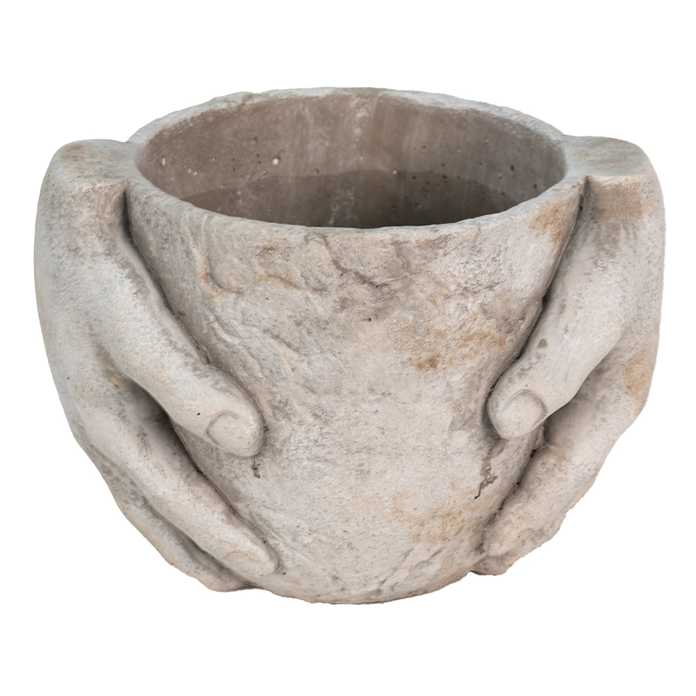 Clayre&Eef Bloempot 21x16x15 cm Grijs Steen Handen afbeelding