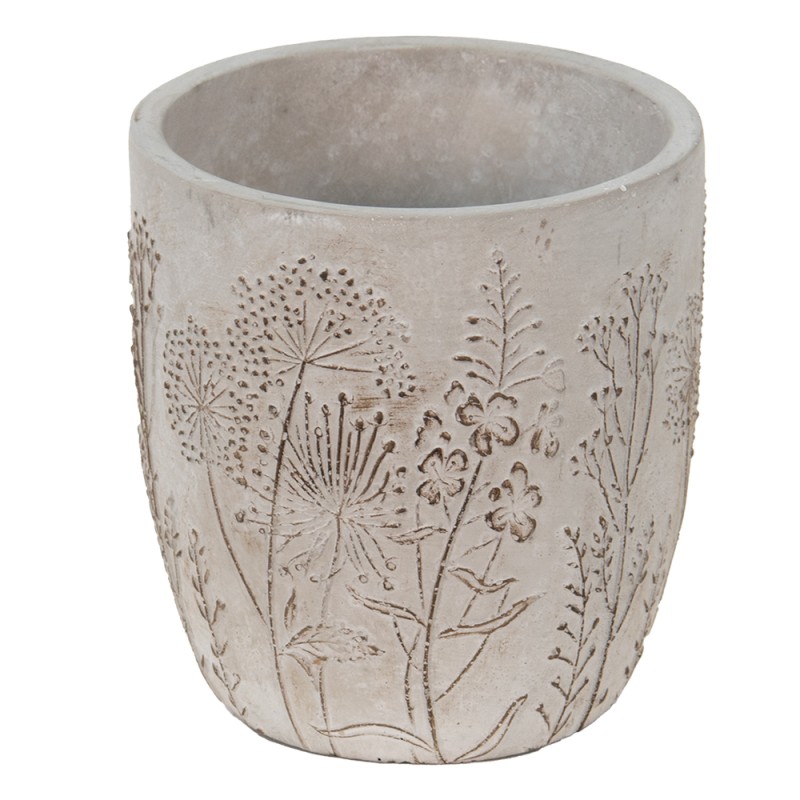 Clayre & Eef Bloempot  Ø 13x14 cm Grijs Beige Steen Bloemen